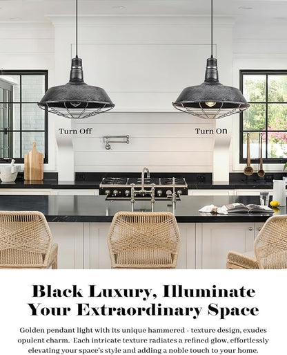 Large Farmhouse Pendant Lights 2 Pack, 18.1 Inch Oversized Industrial Pendant Light, Black and Silver Barn Pendant Light with Wire Cage, Island Pendant Lights for Kitchen Barn Warehouse