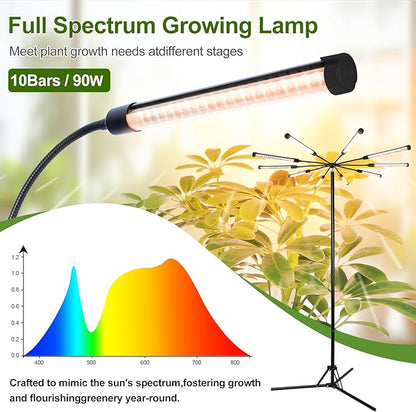 FECiDA 2026 10Head Grow Lights with Upgraded Stand, Big Coverage Grow Lights for Indoor Large Plants, Bonsai Tree, 4/8/12/16/20 Hr Timer, 90 Watt Power Draw, NO Need Adapter, 24"-76" Height Adjustable