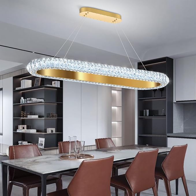 40'' Oval Ring Crystal Chandelier Modern LED Dimmable Ring Pendant Light Chandelier for Dining Room Living Room Gold