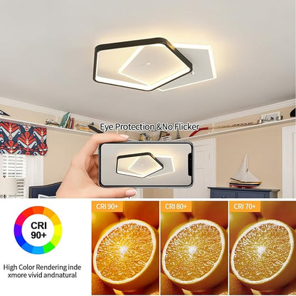 Shine LUEST Modern LED Ceiling Light Fixture Dimmable Black Flush Mount Ceiling Light 20.08" Bedroom Ceiling Lamp with Remote Control Pentagonal Ceiling Light for Kitchen,Entryway,Balcony,Wardrobe