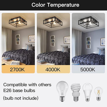 ZGLAOJT Black Flush Mount Ceiling Light Fixture，3-Light Industrial Metal Close to Ceiling Lights，Farmhouse Lighting for Hallway Bedroom Kitchen Dining Room