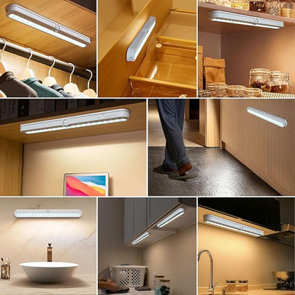 BLS Under Cabinet Lighting, 2200mah Rechargeable Closet Lights Motion Sensored, Battery Powered/DC Cable Plug in LED Light, 14 inch, 6000K Cool White, Dimmable, Under Counter Lights for Kitchen