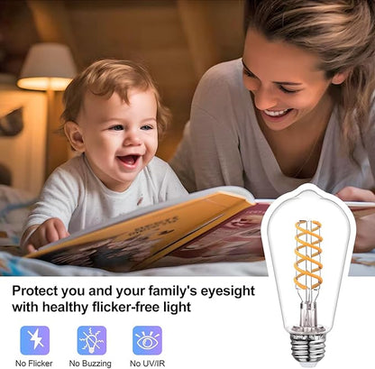 4-Pack Vintage LED Edison Bulbs 60W Equivalent- ST58/ST19 6W E26 Dimmable Light Bulbs, 2700K Filament Decorative Bulb, Shatterproof Plastic Bulb Safe for Kids/Pets.