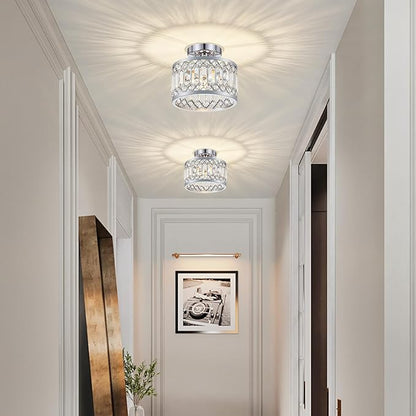 YURNYQ Crystal Ceiling Light Fixture, Modern Semi Flush Mount Ceiling Light, Chrome Lighting Fixtures Ceiling Lamp for Hallway, Kitchen, Entryway, Bedroom, Laundry Room, 9.05 Inch