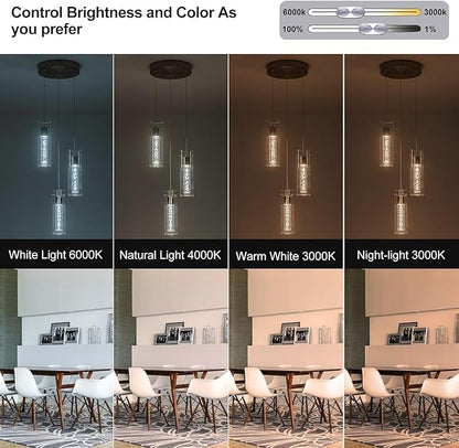 Pendant Light Kitchen Island with Remote Control, Dimmable & Adjustable Color Temperature 3000K/4000K/6000K, Modern Brushed Nickel & Clear Glass Lighting Fixture for Dining Room