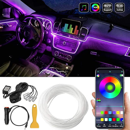 MAODANER Car LED Interior Strip Light, 16 Million Colors 5 in 1 with 236 inches Fiber Optic, Multicolor RGB Sound Active Automobile Atmosphere Ambient Lighting Kit - Wireless Bluetooth APP Control