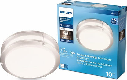 Philips LED Flush Mount Double Ring Ceiling Light 1-Pack Daylight (3000K) 1200 Lumen (16W = 75W) Dimmable Brushed Nickle No Bulbs Required