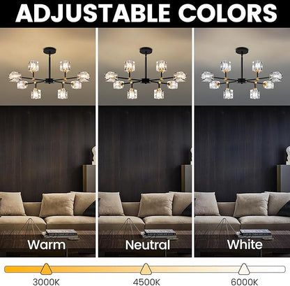 8-Light Black Crystal Chandelier Modern Sputnik Chandeliers for Dining Room Adjustable Height Sputnik Ceiling Light Fixture for Living Room Bedroom Kitchen Island