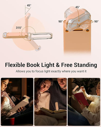 DEWENWILS USB Rechargeable Book Light for Reading in Bed, Clip-on LED Reading Lamps Portable Bookmark Lights for Kids, Book Lovers, Warm White, Brightness Adjustable for Eye Protection (Mocha)