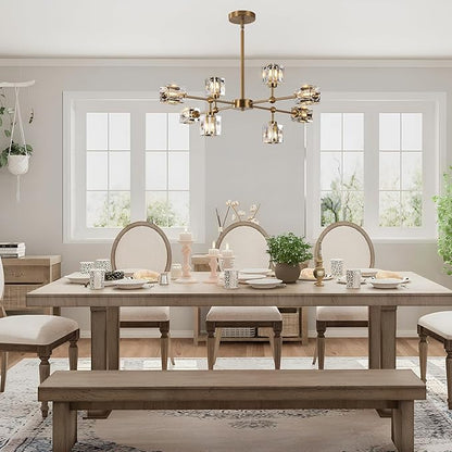 8-Light Gold Crystal Chandelier Modern Sputnik Chandeliers for Dining Room Adjustable Height Sputnik Ceiling Light Fixture for Living Room Kitchen Island Bedroom