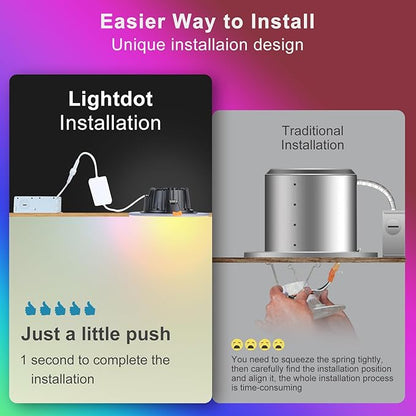 Lightdot 6 Inch Smart Recessed Lighting, 36° Spotlight + RGB Halo Ring, Dual-Zone Control, Full Metal RGBWW Color Changing LED Canless Downlight with Junction Box, Remote&App, 100-277V, 6Pack-ETL