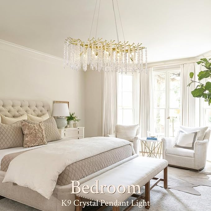 Benkut Modern Tree Branch Crystal Chandelier Luxury Gold Raindrop Pendant Lighting 38" Contemporary 10-Light Chandeliers for Dining Room Kitchen Bedroom Living Room