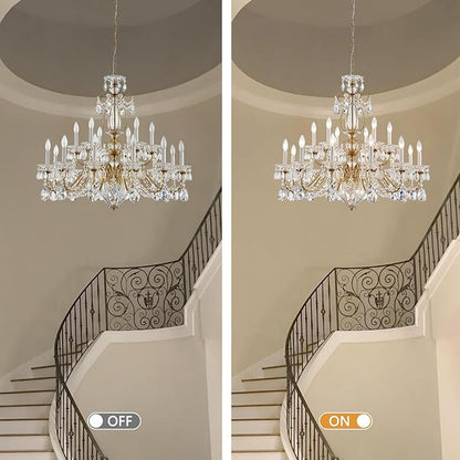Vintage 2 Layers Crystal Chandelier for High Ceilings, 18-Light Brass Chandelier, Pendant Ceiling Light Fixture for Living Room Hallway Lobby Foyer Entrance Hotel Banquet Hall, Dia 37"
