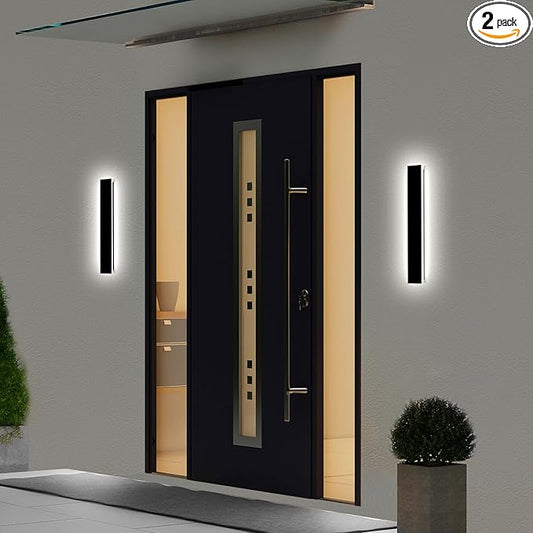 Porch Wall Lights - 2pack 23.6inch Long Strip Modern Outdoor Wall Light Fixture, Dimmable Black Wall Mount Exterior Lighting Wall Sconce Outside Garage Lights for House, Courtyard, Corridor