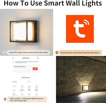 LED Smart Wall Sconce Light RGB Outside Light for House Patio,IP64 Waterproof Outdoor Wall Lights for House Patio Yards,Exterior Lights APP Control
