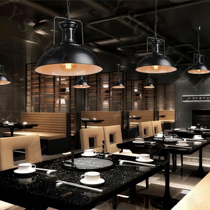 Vintage Industrial Pendant Lights E26 Retro Metal Hanging Lights, Farmhouse Hanging Lamp for Restaurant Kitchen Island Black 40 cm (Bulb not Included)