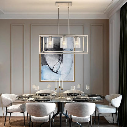 Kalium Chandeliers for Dining Room, 3 Light Dining Room Light Fixture Modern Metal Industrial Kitchen Lighting Fixtures Easy Installation Pendant Lights for Bar Restaurant-E26 Socket, Silver