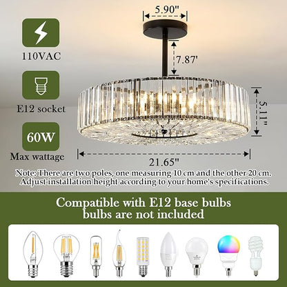 Piepooye 8 Lights Modern Large Crystal Chandelier Black Round Semi Flush Mount Ceiling Light Fixture Farmhouse Chandelier for Dinning Room Living Room Bedroom Hallway Entryway Kitchen