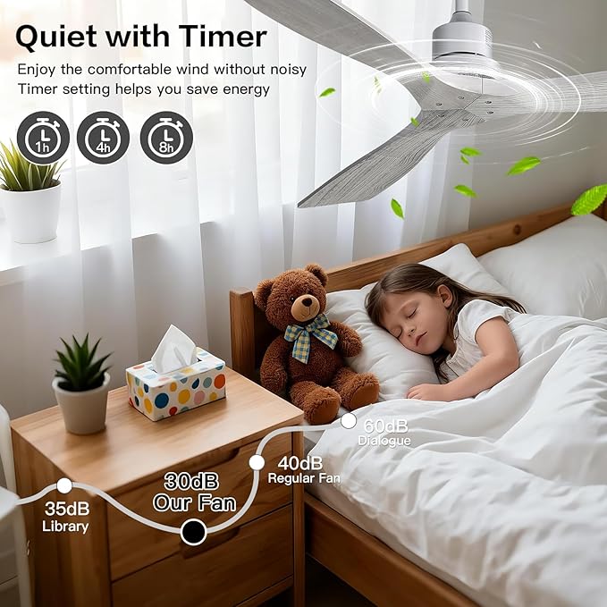 Sofucor Smart Ceiling Fan no Lights, 52" Low Profile Ceiling Fans with Remote, Compatible with Alexa/Google/App, 6-Speed Timing Reversible DC Motor for Bedroom Living Room Patio Indoor Outdoor