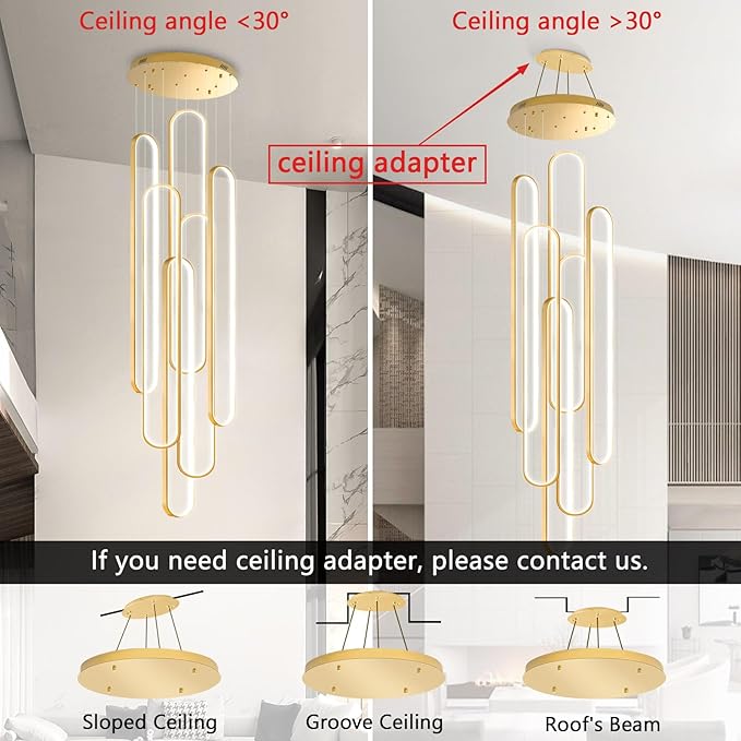Modern Large Chandelier for Foyer LED Dimmable Black Chandeliers 6 Rings High Ceiling Chandelier for Staircase Living Room Villa