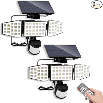 ALUSSO Solar Lights Outdoor Motion Sensor 400LM, LED Security Lights with Remote, 3 Modes (Dusk to Dawn/Auto/On Time), CCT 3000K-6500K Waterproof Flood Light for Garden Yard Garage, 2 Pack Black