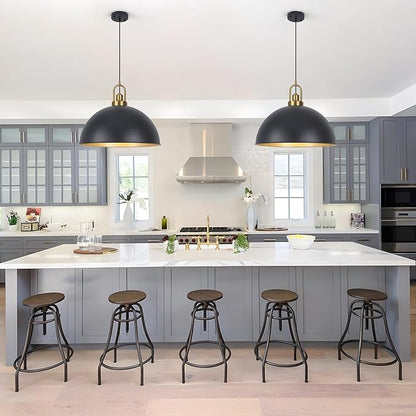 Matte Black Dome Pendant Light 19.68" Large Farmhouse Chandelier Adjustable Metal Hanging Lighting Fixture for Kitchen Island Bedroom Dining Room and Restaurant