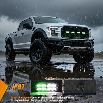 Nilight 4PCS 24LED Emergency Strobe lights 12V 24V Green White Surface Mount Grille Hazard Safety Warning Light Sync Feature Side Flashing Marker Flash for Car Truck Campers