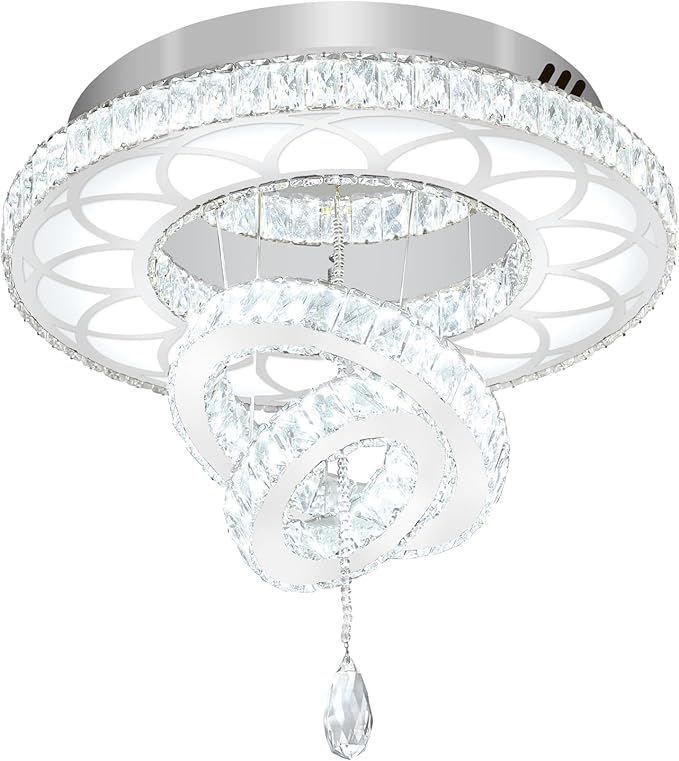 Flashing God Dia 20" Crystal Chandelier Crystal Silver Ceiling Light Fixtures LED Flush Mount Ceiling Light for Living Room Bedrooms Dining Room Dimmable 2700k 4500k 6000k