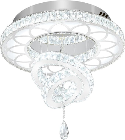 Flashing God Dia 20" Crystal Chandelier Crystal Silver Ceiling Light Fixtures LED Flush Mount Ceiling Light for Living Room Bedrooms Dining Room Dimmable 2700k 4500k 6000k