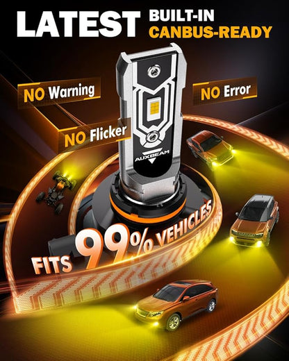 Auxbeam H10 9140 9145 Fog Lights, 3000K Golden Yellow Light, 10000LM 400% Brightness H10 9040 9045 Fog Light, Plug and Play