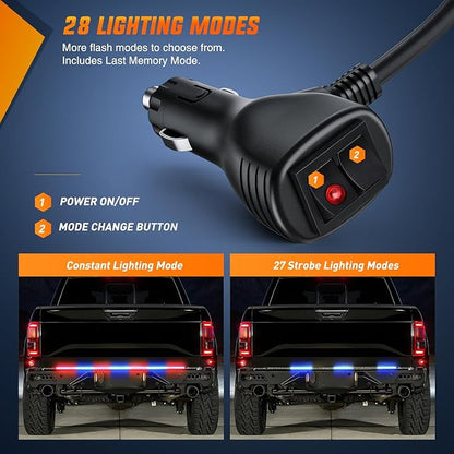 Nilight 60 Inch Truck Tailgate Strobe Light Strip Tail Emergency Bar Rear Window Warning Lamp Ultra-Bright Double Row 360 LED for Pickup Trailers Construction Vehicles Car SUV, Red Blue
