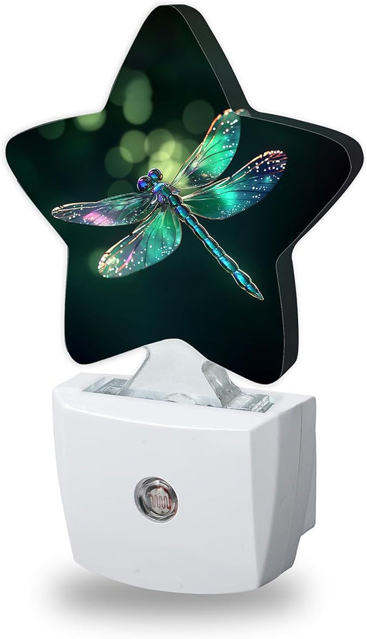 Glitter Dragonfly Night Lights Plug Into Wall,Green Dusk to Dawn Light Sensor Night Light for Kids, Energy Efficient Sleep Friendly Lamp for Bedroom Bathroom Nursery