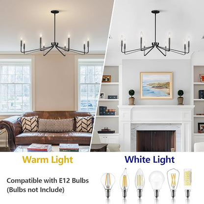 38" Black Chandeliers for Dining Room, 8-Light Modern Farmhouse Candle Style Chandelier, Industrial Hanging Ceiling Light Fixture for Living Room, Kitchen Island, Living Room