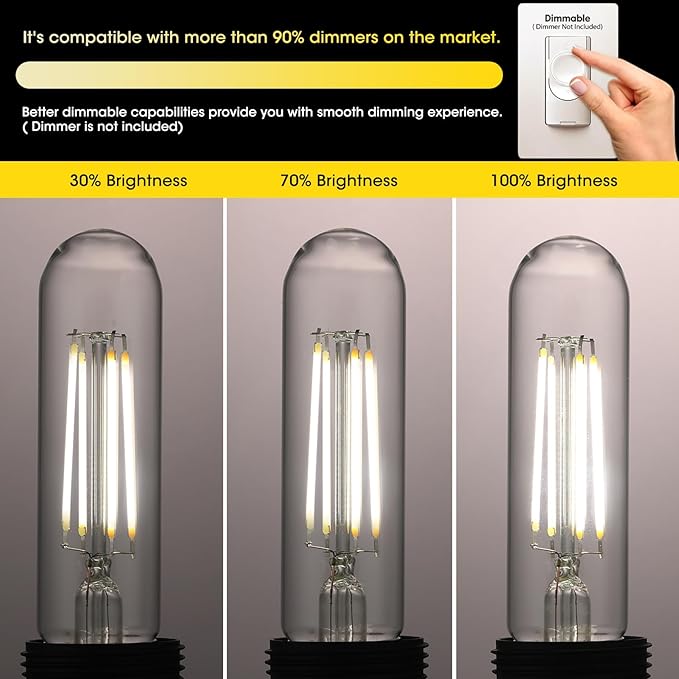 Gozelux E26 LED Bulb 6W Equal 60 Watt Light Bulbs Daylight 5000K E26 Edison Bulb AC120V 750LM Dimmable 5 Inch T10 LED Bulb Tubular for Rustic Pendant, Chandeliers, Wall Sconces, Pack of 4