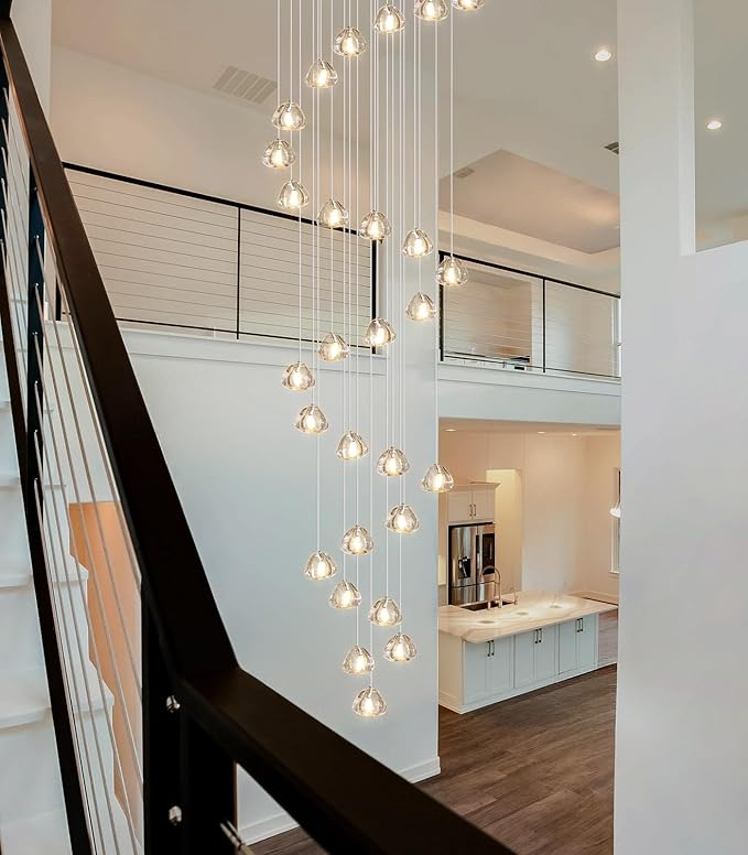 HAIXIANG 157 Inches Long Chandelier Bubble Crystal Balls Glam Chandeliers Dimmable Light High Ceiling Pendants Light Adjustable Large Size Lighting Fixtures Antique Gold