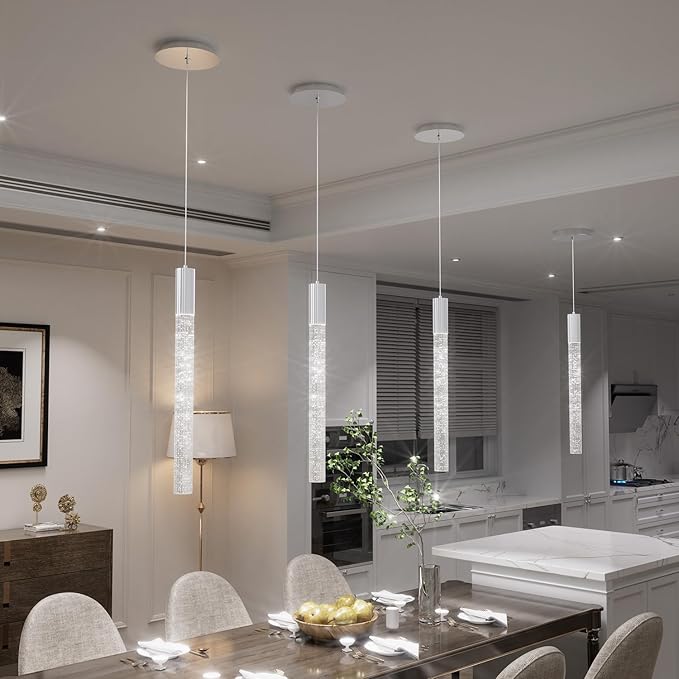 Small Chrome 1 Light Modern Crystal Pendant Light - Adjustabled 60in Long Crystal Chandelier LED Dimmable Pendant Light for Bedside Island Kitchen Living Room