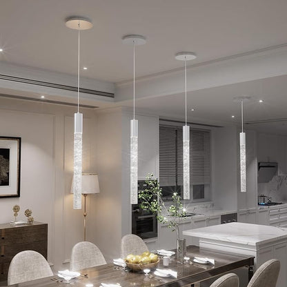 Small Chrome 1 Light Modern Crystal Pendant Light - Adjustabled 60in Long Crystal Chandelier LED Dimmable Pendant Light for Bedside Island Kitchen Living Room