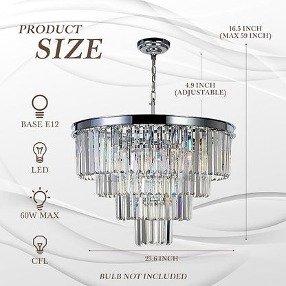 Chrome Crystal Modern Contemporary Chandeliers Pendant Ceiling Light 4-Tier Chandelier Lighting for Dining Room Living Room Bedroom Girls Room 9 Lights Dia 23.6"