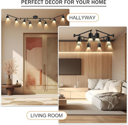 BoostArea LED 8 Light Track Lighting Kit, Black 8 Way Ceiling Spot Lighting, Flexibly Rotatable Light Head for Kitchen, Living Room, Bedroom, GU10 Bulb Not Included