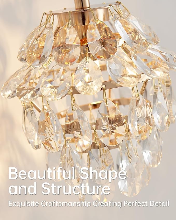 Pinecone Shape Crystal Vintage Gold Wall Sconce Chandelier, Modern Victorian Indoor Hardwired Wall Mount Lamp Light Fixture for Bedroom Living Room Bathroom Vanity Light Hallway Wall Decor LED G9