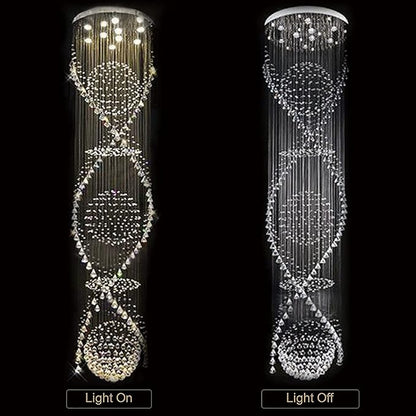 7PM Chandelier for Staircase, Crystal Foyer Chandelier High Ceiling, Modern Raindrop Chandeliers Flush Mount Ceiling Light Fixture for Spiral Staircase, Foyer, Entryway, High Ceiling W25.6 X H 98.4"