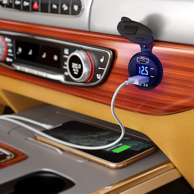 Nilight USB Socket PD Type C and QC 3.0 USB Fast 12V 24V Car Outlet Voltmeter ON OFF Switch Fused Wire Kit Dual Power for Cars Trucks Vans RVs