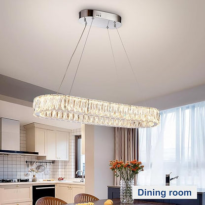 Depuley Crystal Chandeliers for Dining Room: 35.4 Inch Modern Linear Chandelier Contemporary Rectangle Pendant Light Fixture for Kitchen Island Bar Over Table with Remote Control