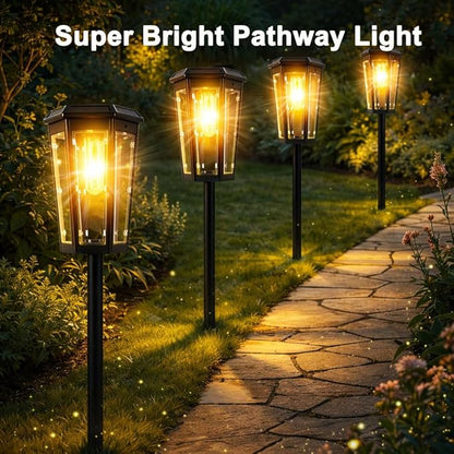 echosari 8 Pack Solar Pathway Lights Outdoor, Waterproof Solar Lights Outdoor, Auto On/Off, Long-Lasting Solar Powered Garden Lights Driveway Lights for Yard Path Landscape Walkway Lawn (Warm White)