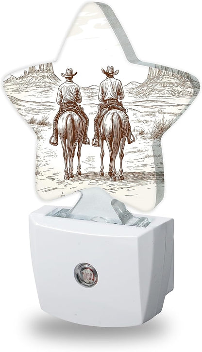 Energy Efficient Nightlights Plug In Wall, Western Cowboys Night Light for Kids Bedroom Decorative, Vintage Rustic Farmhouse Dusk-To-Dawn Sensor Sleep Friendly Lamp for Nursery Bathroom Basement