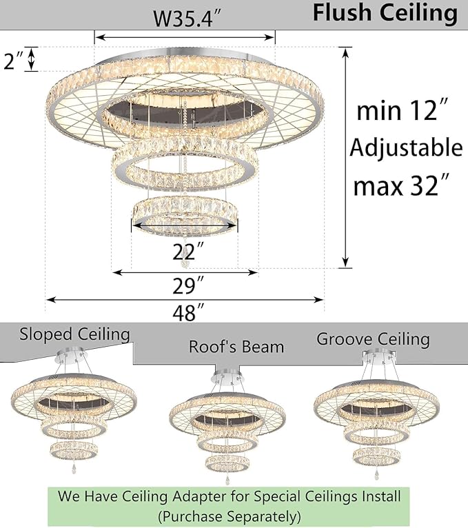 HAIXIANG 48 inch Large Size Glam Chandelier Crystal Ceiling Light for Living Room Chandeliers Lighting Fixtures with Remote Dimmable LED Light,Silver Chrome Luxury Interior Light