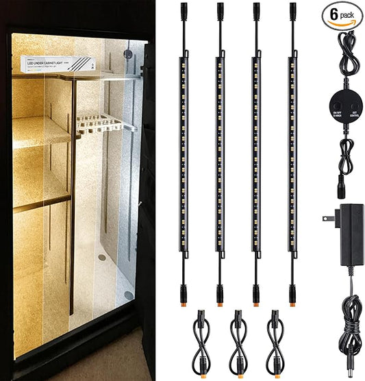 TORCHSTAR LED Safe Lighting Kit 5CCT, Dimmable (6) 12 Inch Linkable Light Bars, 3000K/3500K/4000K/4500K/5000K Selectable, 900LM Safe Light Kit for Under Cabinet Gun Safe Closet, UL Power Adapter