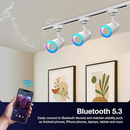 Gsou 3 Pack Track Light Bluetooth Speaker, Track Lighting Fixtures Ceiling, Track Light Speaker with 3.3FT Track Rails, RGB Color Changing, Music Sync, Ideal for Smart TV, Home Decoration,Kitchen,Game