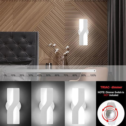 Kawell 12W Minimalist LED Wall Light 1%-100% Dimming Modern Wall Sconce Hardwired Indoor Wall Lamp Square for Bedside Hallway Study Kitchen, White 6000K