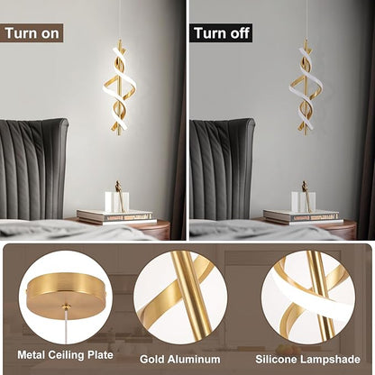 Modern LED Pendant Light Fixtures 4000K Pendant Lights Gold Hanging Lamp for Dining Room Bedroom Living Room (1 Pack)